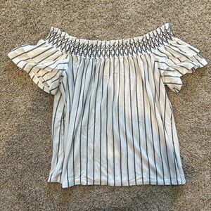 American Eagle Outfitters White Stripped Off the Shoulder Top